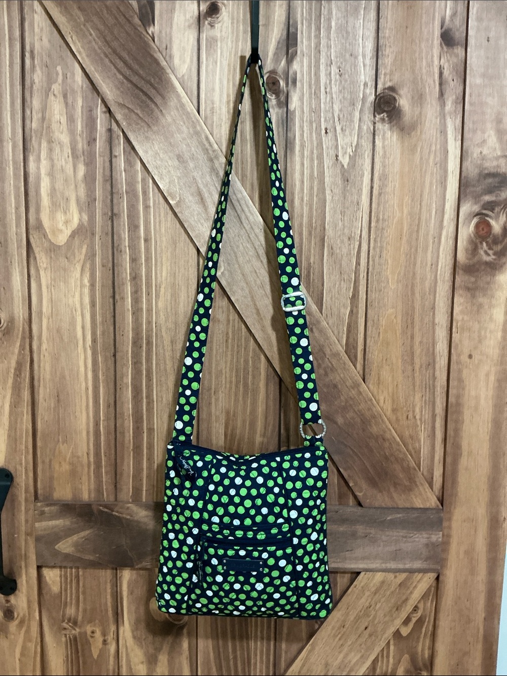 Vera Bradley Navy Crossbody Bag with Green Polka Dots